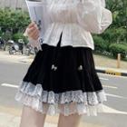 Bow Lace Pleated Layered Skirt Black - One Size