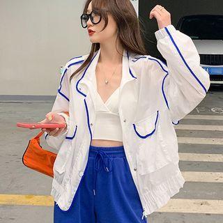 Long-sleeve Double-pocket Plain Zip Jacket