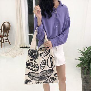 Leaf Print Tote Bag Black & White - One Size