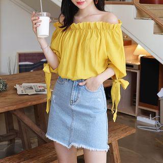 Tie-sleeve Frill Off-shoulder Top