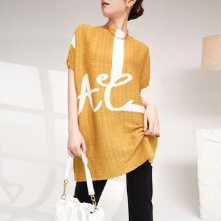 Short-sleeve Lettering Top Yellow - One Size
