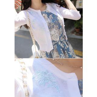 Faux-pearl Button Embroidered Cardigan