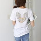 Rhinestone-beaded Heart T-shirt