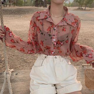 Chiffon Floral Shirt As Shown In Figure - One Size
