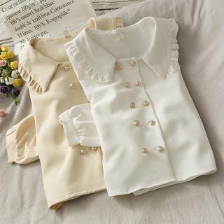 Peter Pan-collar Double-breasted Loose Shirt