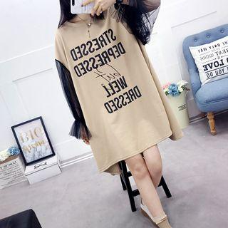 Mesh-sleeve Lettering Oversized T-shirt