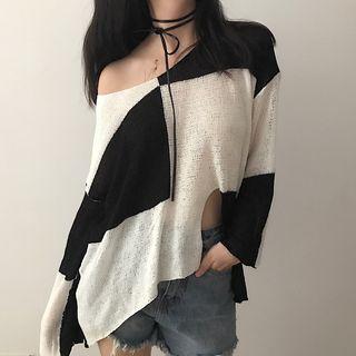 Off Shoulder Long Sleeve Open Knit Sweater
