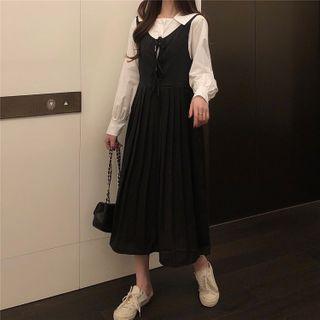 Sleeveless Midi A-line Dress / Plain Shirt