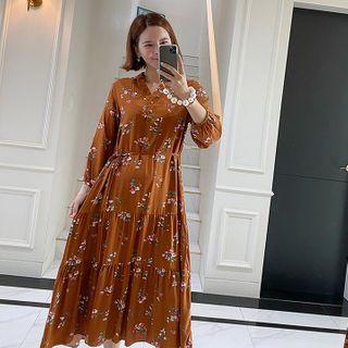 Ruffle-hem Floral Print Dress With Cord