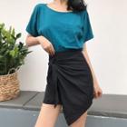 Short-sleeve Cutout Top / Asymmetric Hem Mini Skirt
