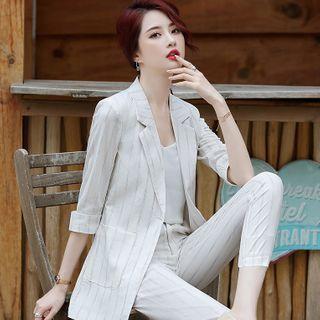 Striped Blazer / Mini A-line Skort / Dress Pants / Set