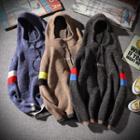 Color Block Lettering Knit Hoodie