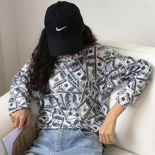 Long-sleeve Banknote Print T-shirt