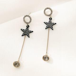 Rhinestone Star Dangle Earring 1 Pair - S925 Silver Earrings - Black - One Size