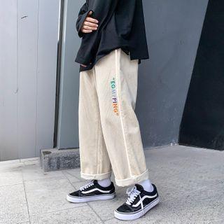 High-waist Letter Embroidered Corduroy Pants