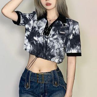 Short-sleeve Tie Dye Lace-up Top