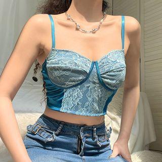 Lace-panel Satin Crop Camisole Top