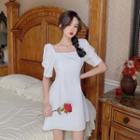 Puff Elbow-sleeve Square-neck A-line Mini Dress