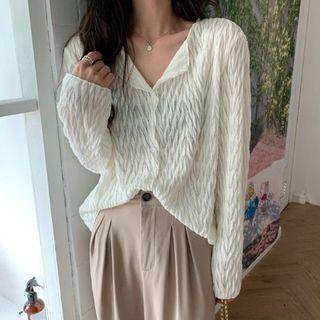 Long-sleeve Plain Ruched Panel Top