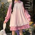Balloon-sleeve Ruffled A-line Dress / Shirred Vest