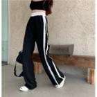 High Waist Wide Leg Color-block Pants Black & White - One Size