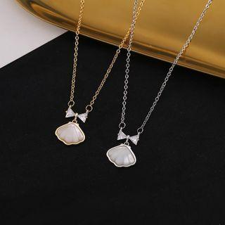 Bow Rhinestone Shell Pendant Sterling Silver Necklace