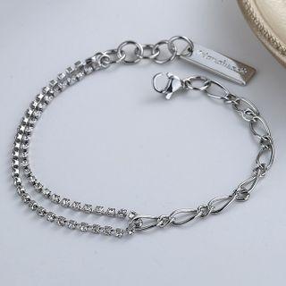 Rhinestone Layered Chain Bracelet Circle Geometry Bracelet - Silver - One Size