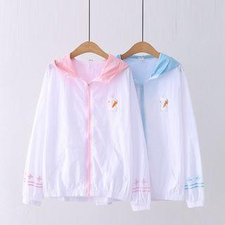 Rabbit Embroidered Hooded Zip-up Jacket