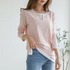 Open-placket Contrast-layered T-shirt