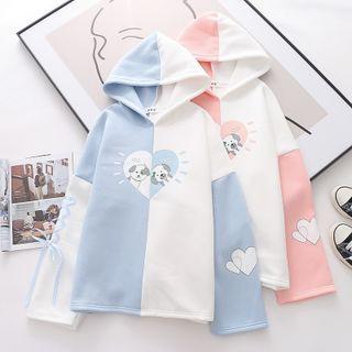 Cartoon Print Two-tone Lace-up Hoodie