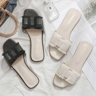 Frayed Ribbon Slide Sandals