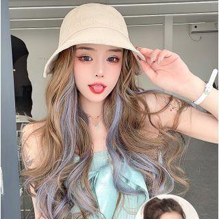 Wavy Highlight Hair Fringe / Lettering Embroidered Bucket Hat / Hair Net / Set