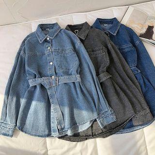 Plain Single-breasted Long-sleeve Denim Shirt