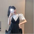 Puff Short-sleeve T-shirt / Strappy A-line Dress