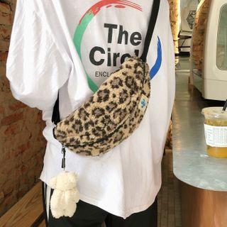 Fluffy Leopard Print Belt Bag / Animal Plush Charm