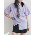 Set: Short-sleeve Shirt + Plaid Neck Tie