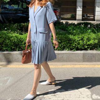 Pleated Midi Boxy Blazer Dress