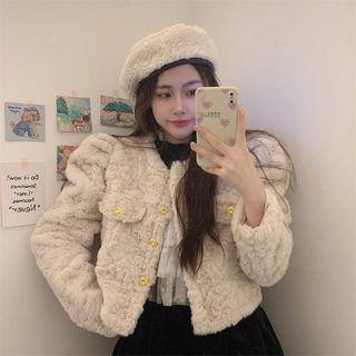 Single-breasted Fluffy Cropped Jacket Almond - One Size