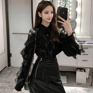 Frill Trim Sequined Shirt
