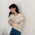 Wide-collar Slit-side Knit Top Cream - One Size