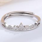925 Sterling Silver Rhinestone Crown Open Ring 1 Pc - Silver - One Size