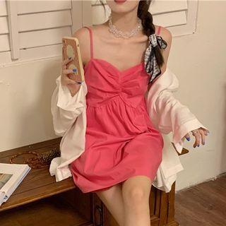 Spaghetti Strap Shirred A-line Dress / Shirt