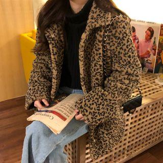 Leopard Faux-fur Snap-button Jacket Leopard - One Size