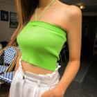 Halter-neck Ribbed Cropped Top