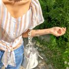 Tie-hem Stripe Linen Crop Blouse
