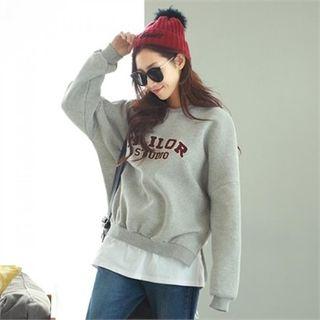 Dip-back Brushed-fleece Lined Lettering Sweatshirt
