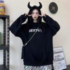 Horned Lettering Embroidered Hoodie