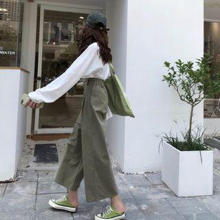 Long-sleeve T-shirt / High-waist Wide Leg Cargo Pants / Set