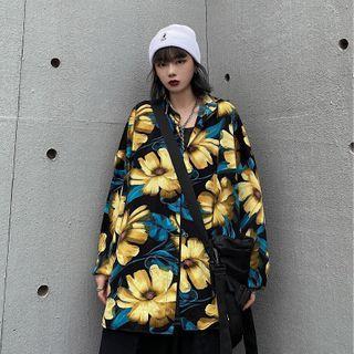 Daisy-print Button-down Casual Shirt