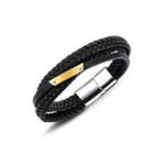 Fashion Simple Plated Gold Geometric 316l Stainless Steel Multi-layer Leather Short Bracelet Golden - One Size